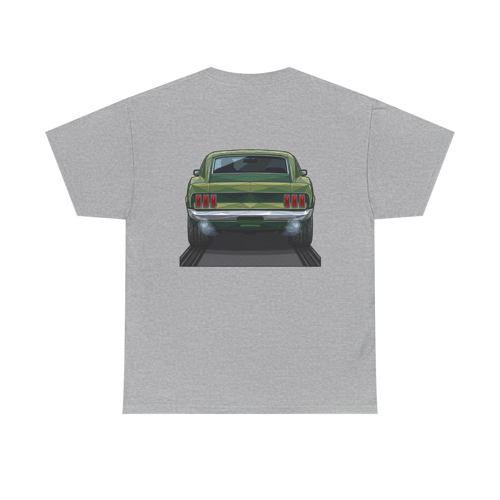 Green Classic Muscle Car T-Shirt | Vintage Mustang Front Back Illustration