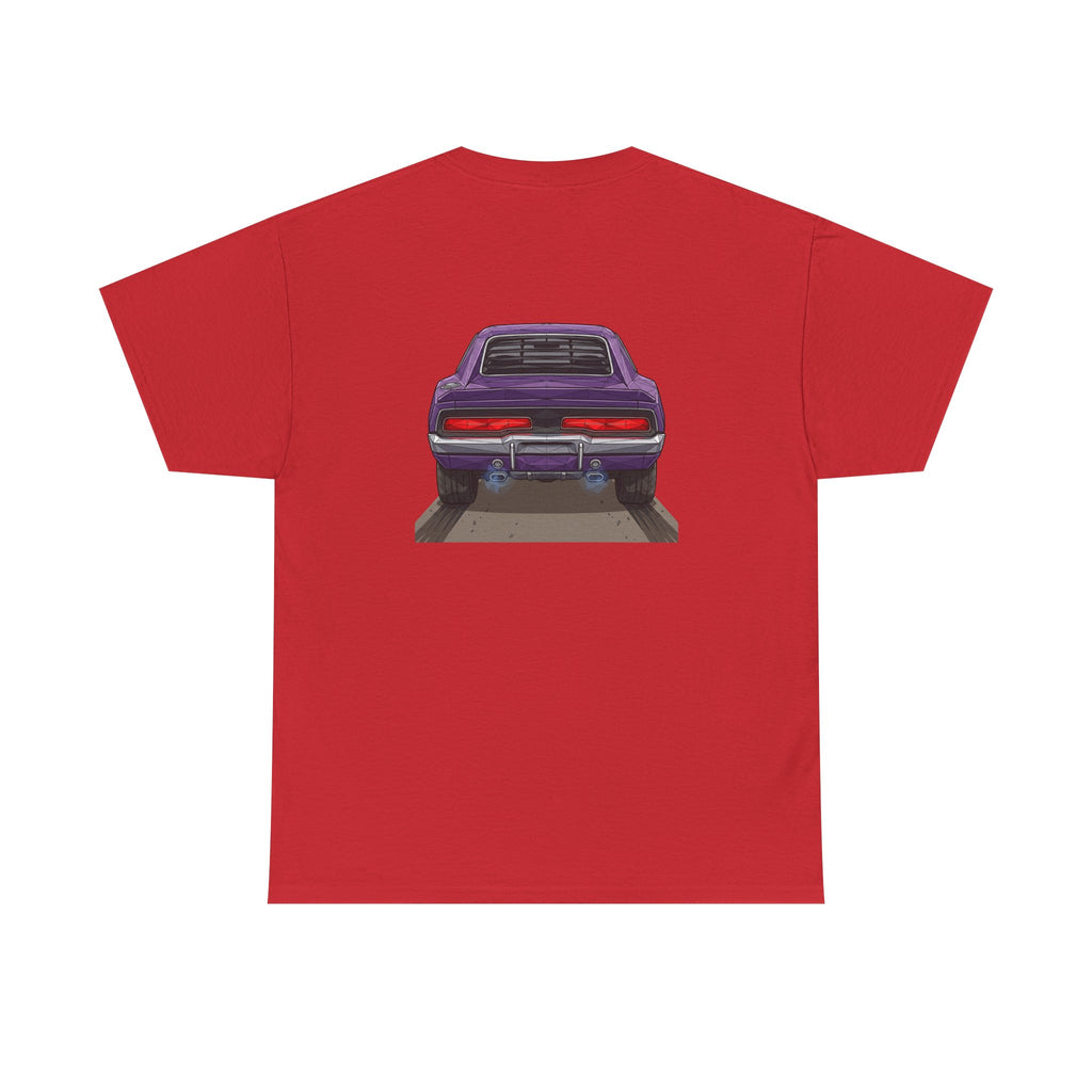 Retro Purple Muscle Car Tee | Front and Back Car Illustration