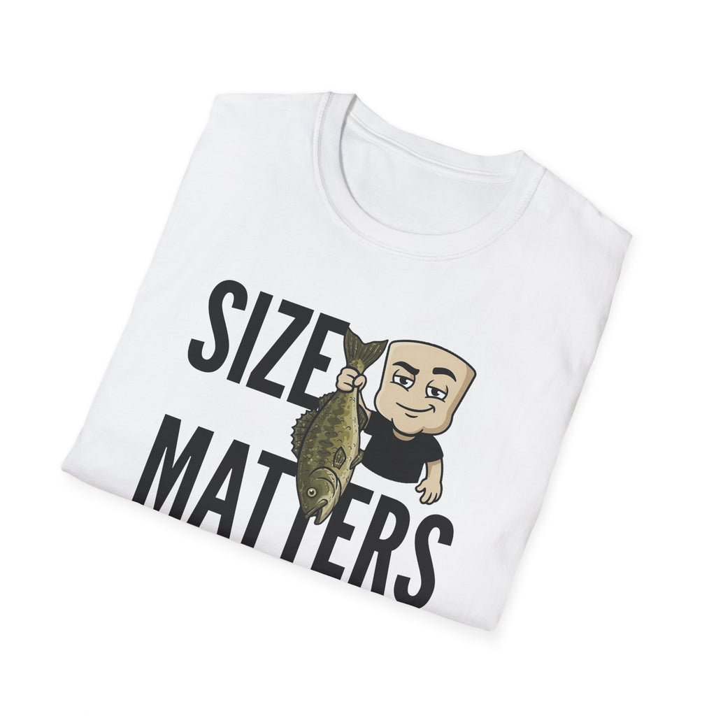 Size Matters T-Shirt, Funny Fishing Tee, Fisherman Angler Gift Shirt, Sarcastic Bass Fishing Humor Tee for Men & Women