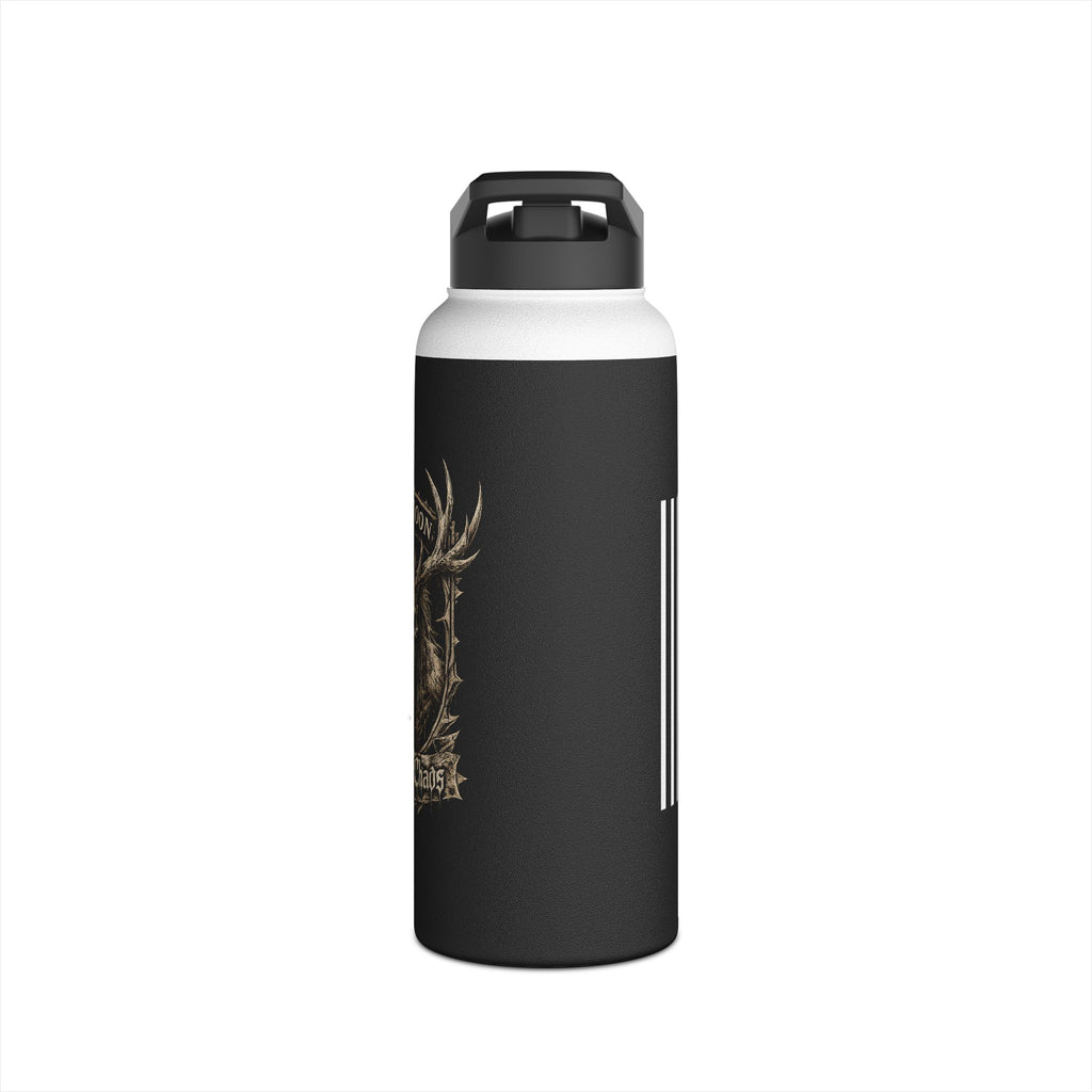 Stainless steel tumbler, black with gold antler art and silver top rim