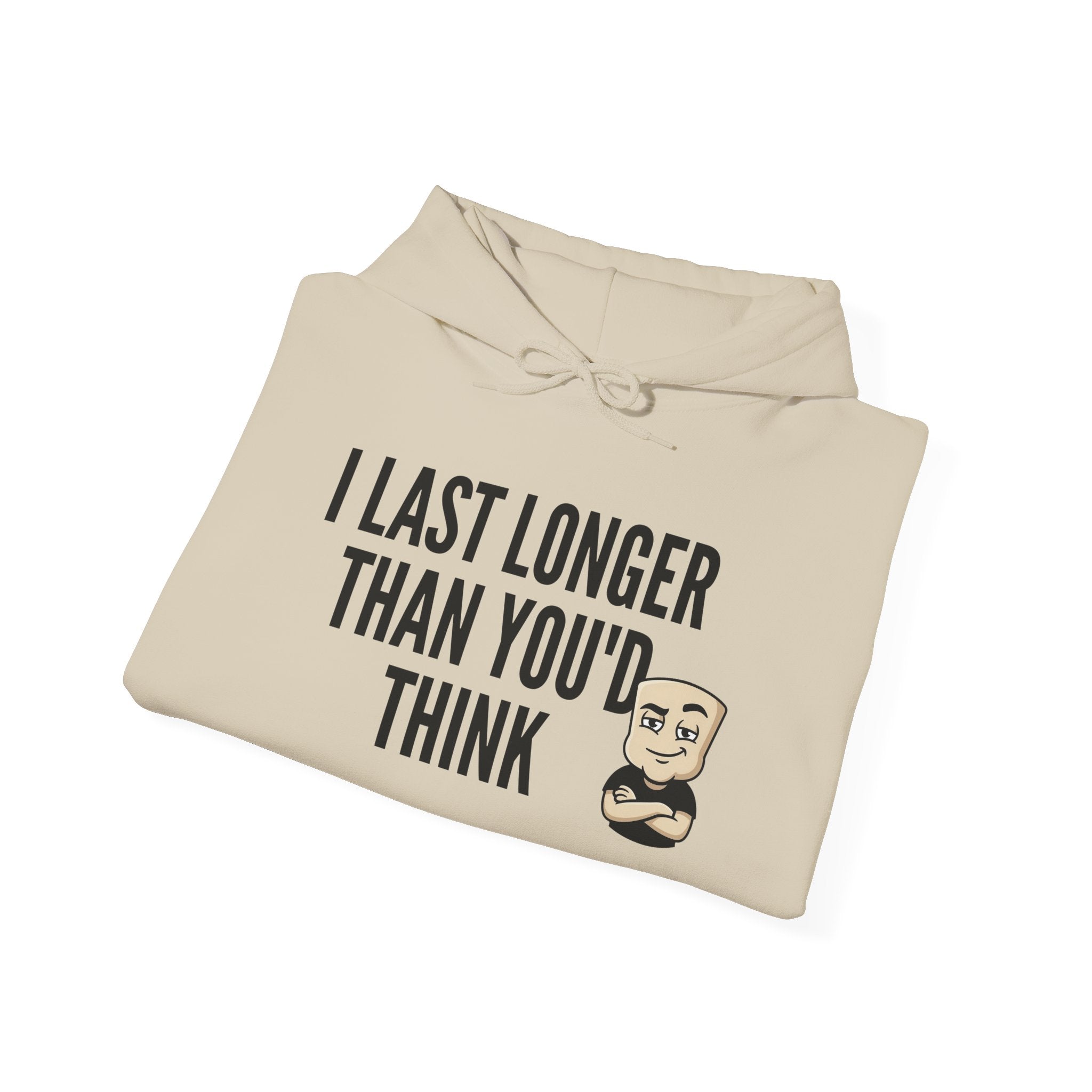 I Last Longer Than You'd Think Hoodie | Funny Adult Humor Beard Guy Graphic Sweatshirt Gift