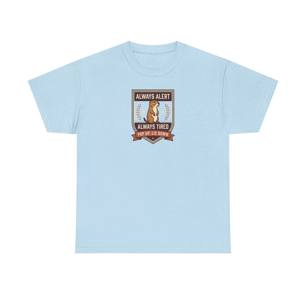 Always Alert Always Tired Badge Tee | Funny Sleepy Squirrel Shirt