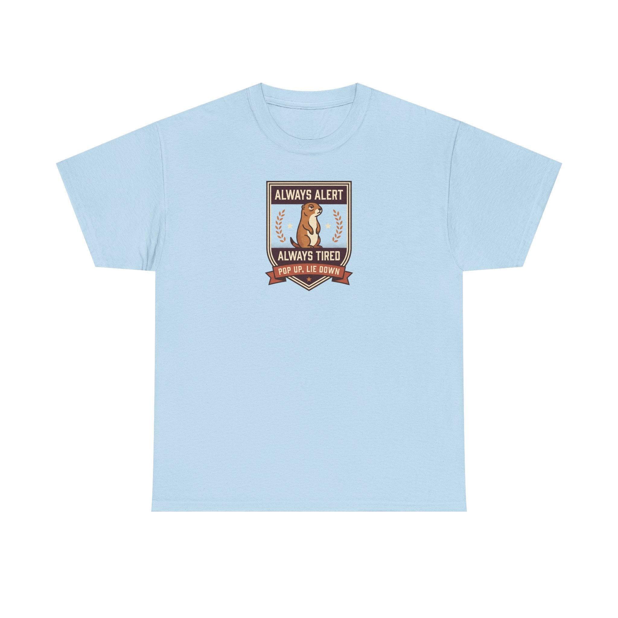 Always Alert Always Tired Badge Tee | Funny Sleepy Squirrel Shirt