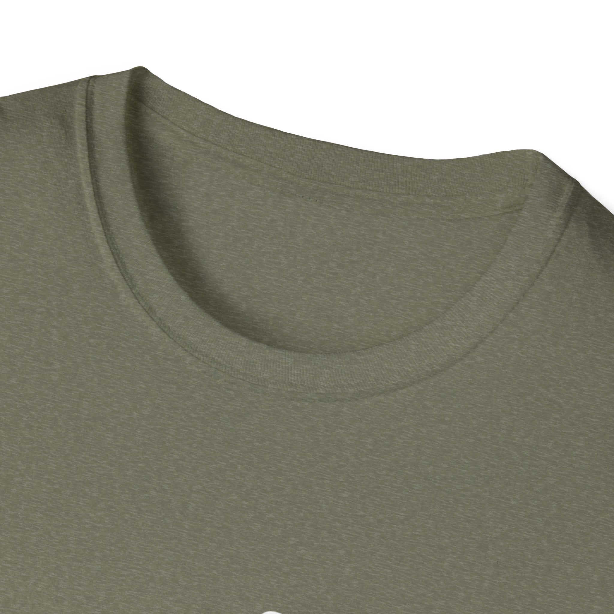 Olive green crew-neck T-shirt collar detail
