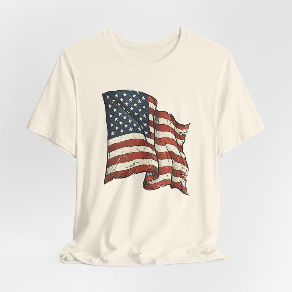 Vintage Waving American Flag T-Shirt | USA Stars Stripes Distressed Patriotic Graphic Tee
