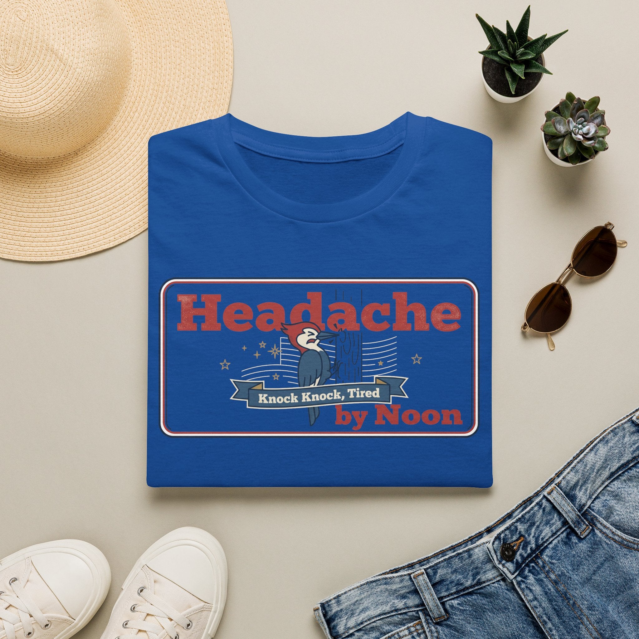 Funny Headache T-Shirt | Knock Knock Tired by Noon Retro Graphic Tee | Sarcastic Humor Gift