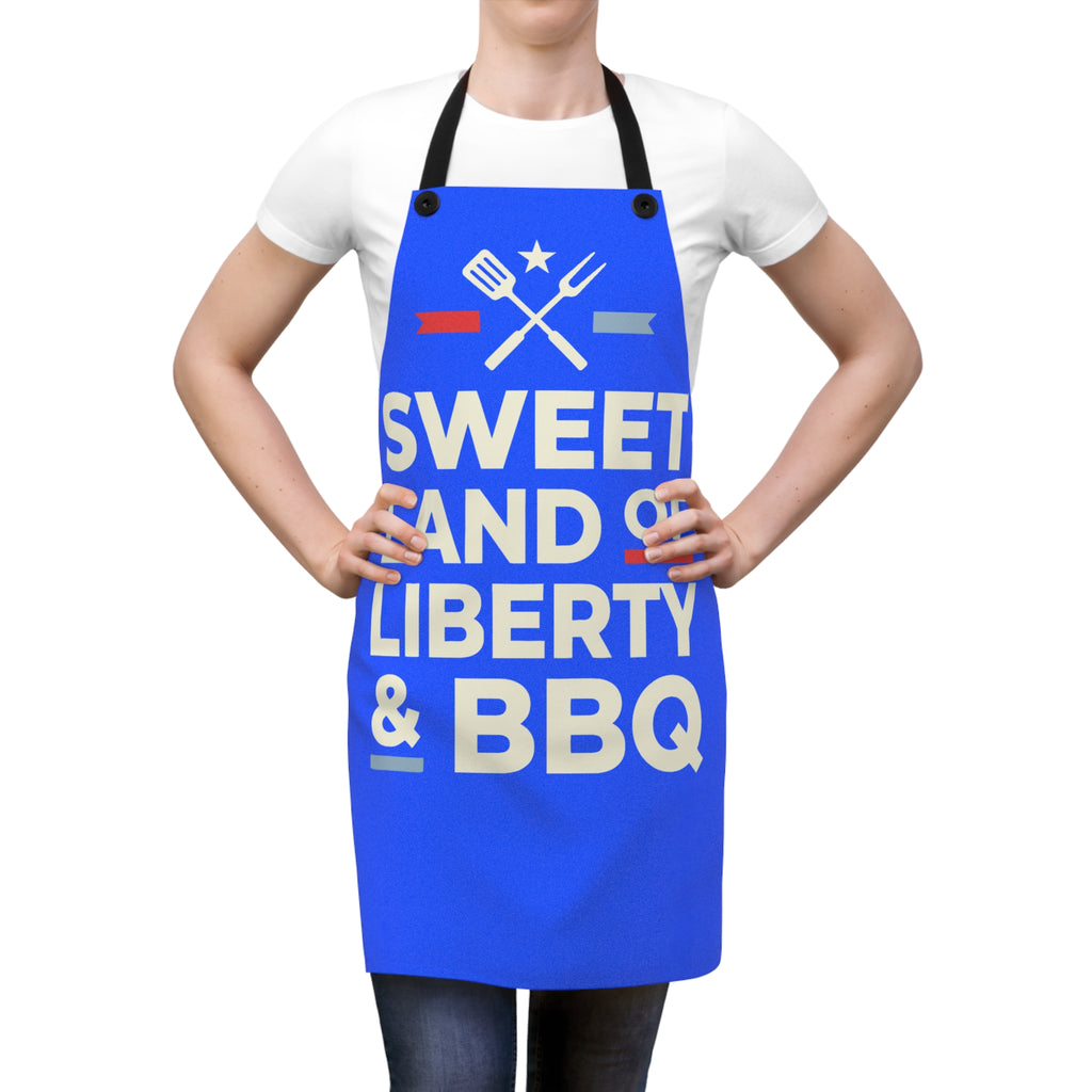 Sweet Land of Liberty BBQ Apron | Patriotic Grilling Kitchen Apron | Fourth of July Cooking Apron | USA Blue Gift Apron