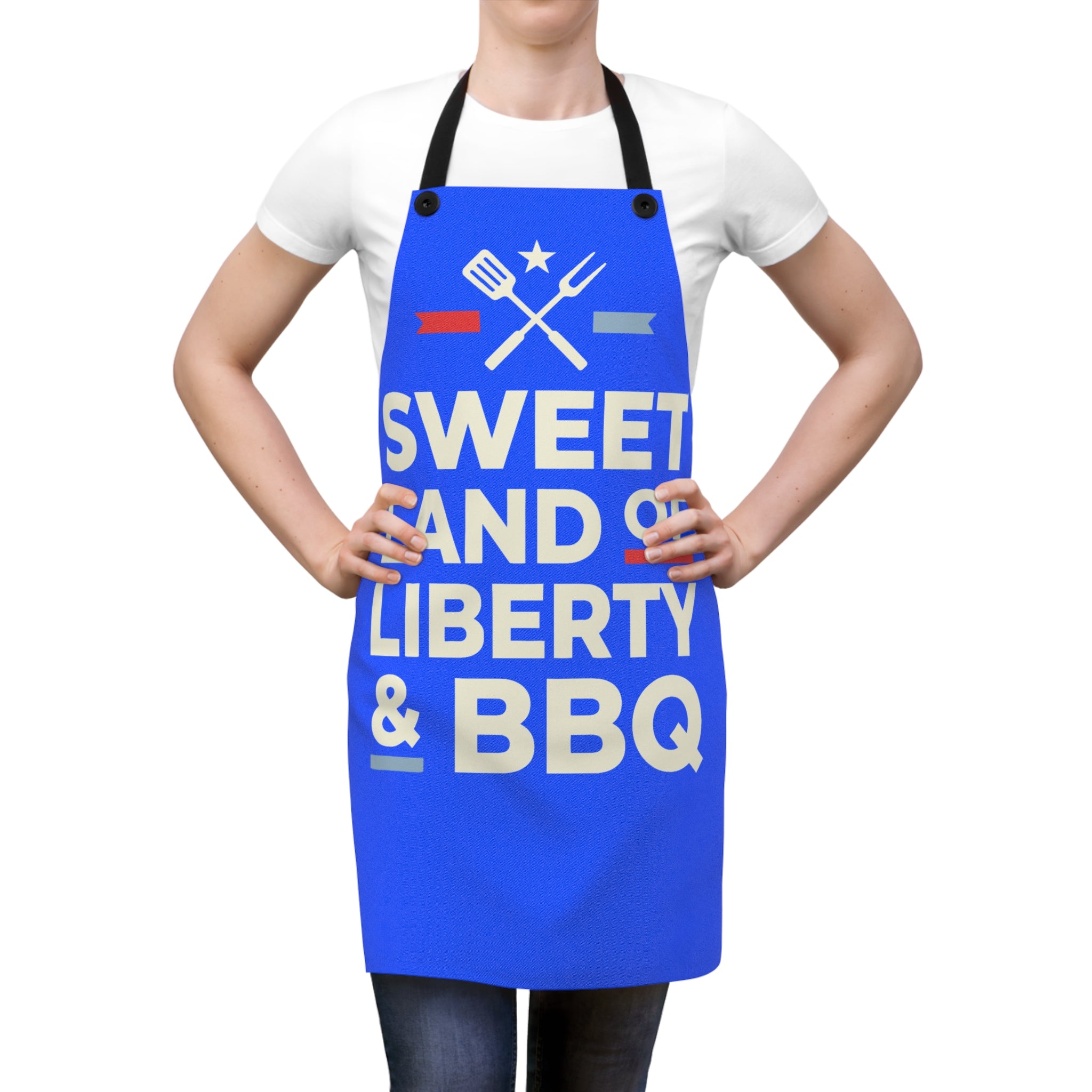 Sweet Land of Liberty BBQ Apron | Patriotic Grilling Kitchen Apron | Fourth of July Cooking Apron | USA Blue Gift Apron