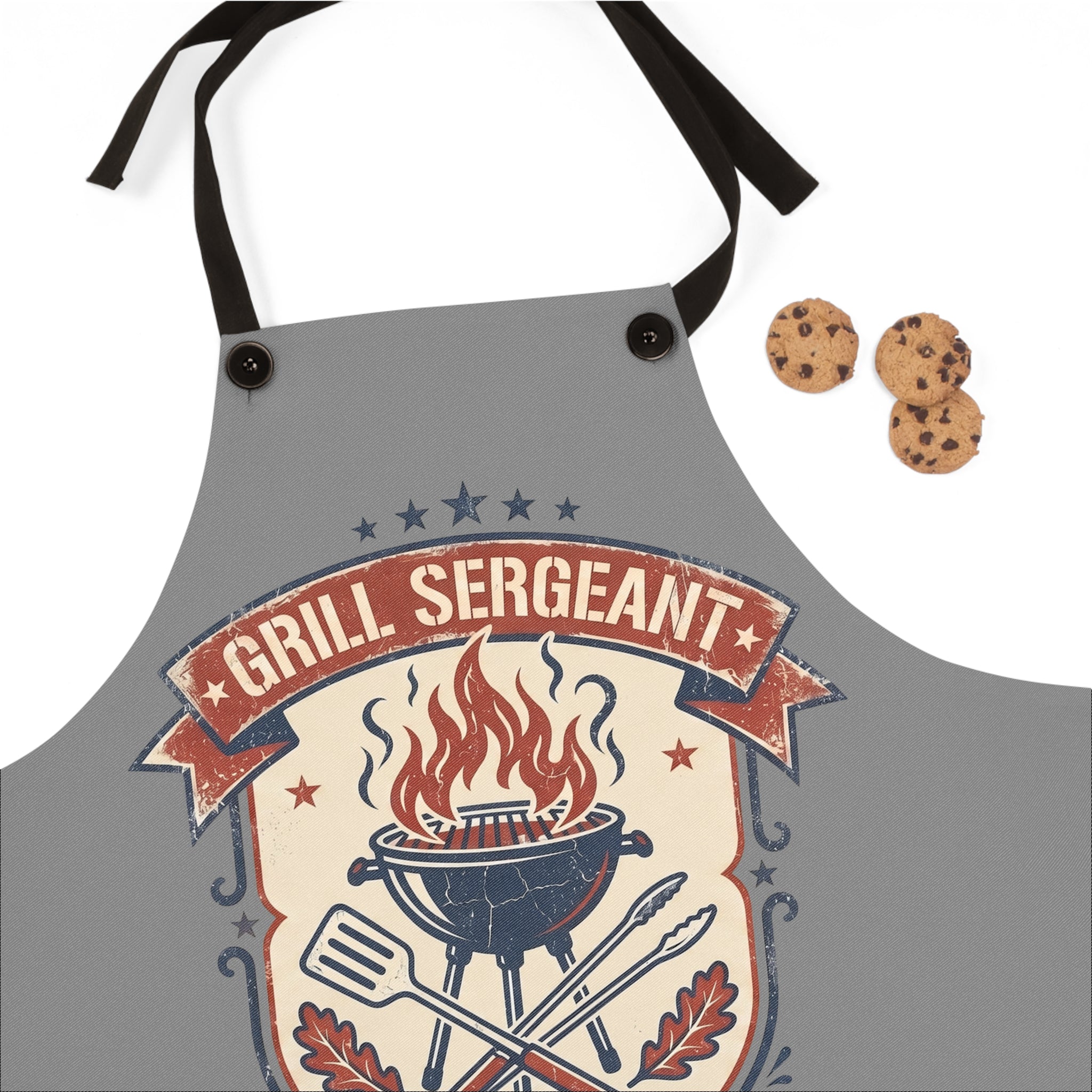 Grill Sarge Apron for Dad | Funny BBQ Grilling Apron | Retro Badge Cooking Apron | Fathers Day Gift | Adjustable Gray Apron