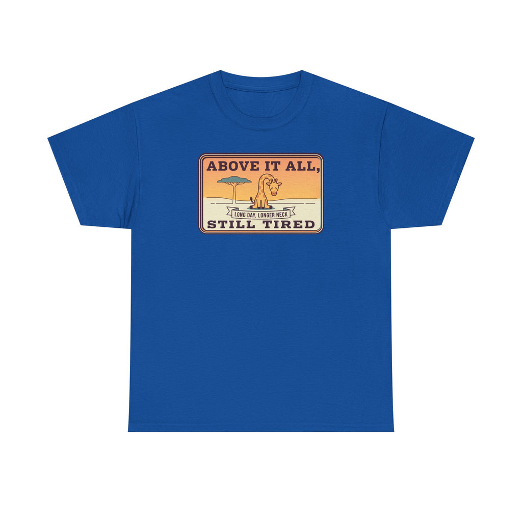 Above It All Still Tired Tee | Retro Beach Scene, Coffee Cup, Sunset Vibes