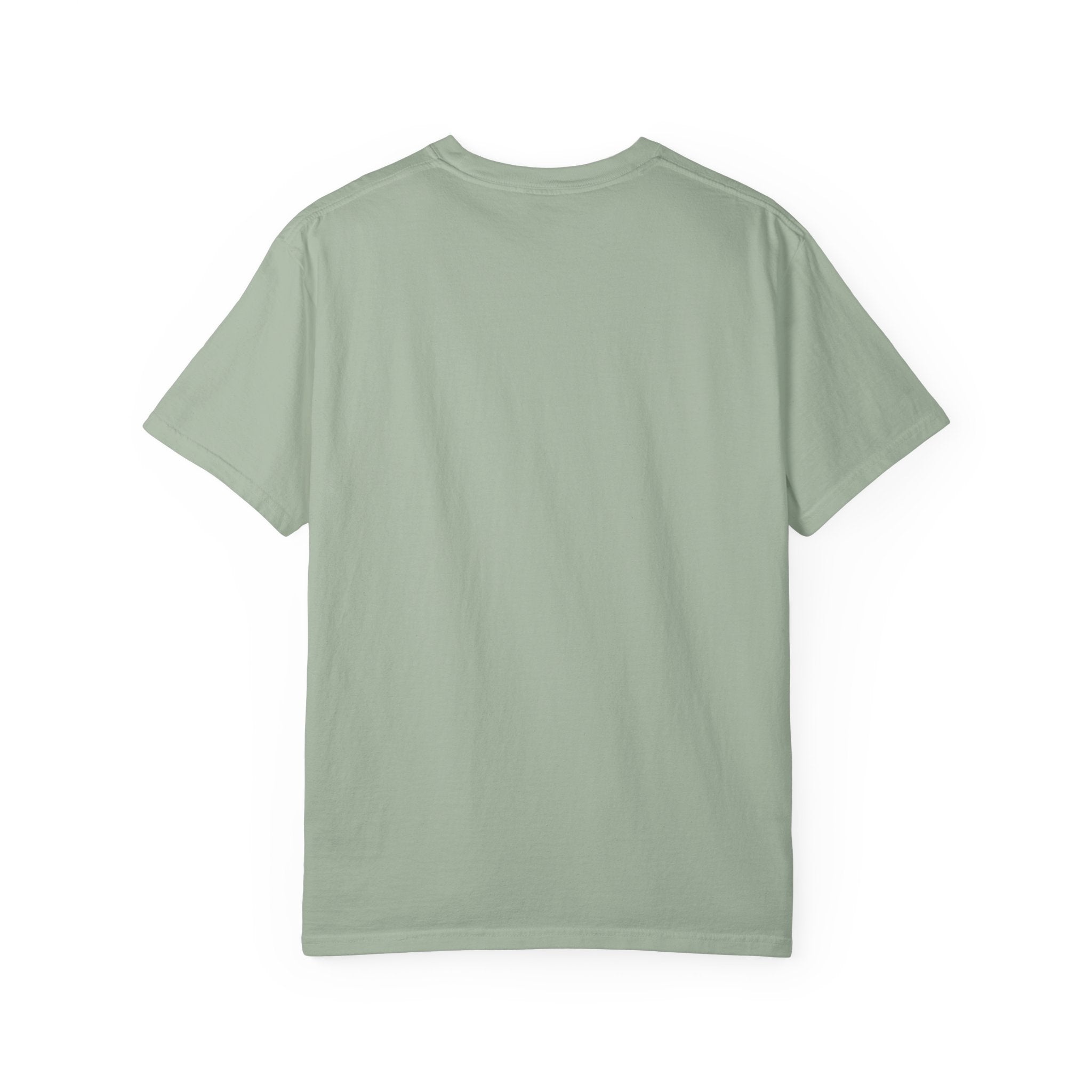 Seafoam green crew-neck t-shirt, plain front with no visible graphic.