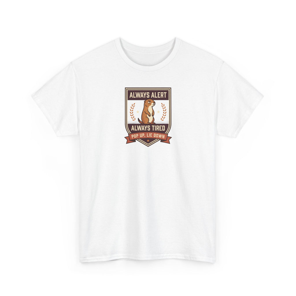 Always Alert Always Tired Badge Tee | Funny Sleepy Squirrel Shirt