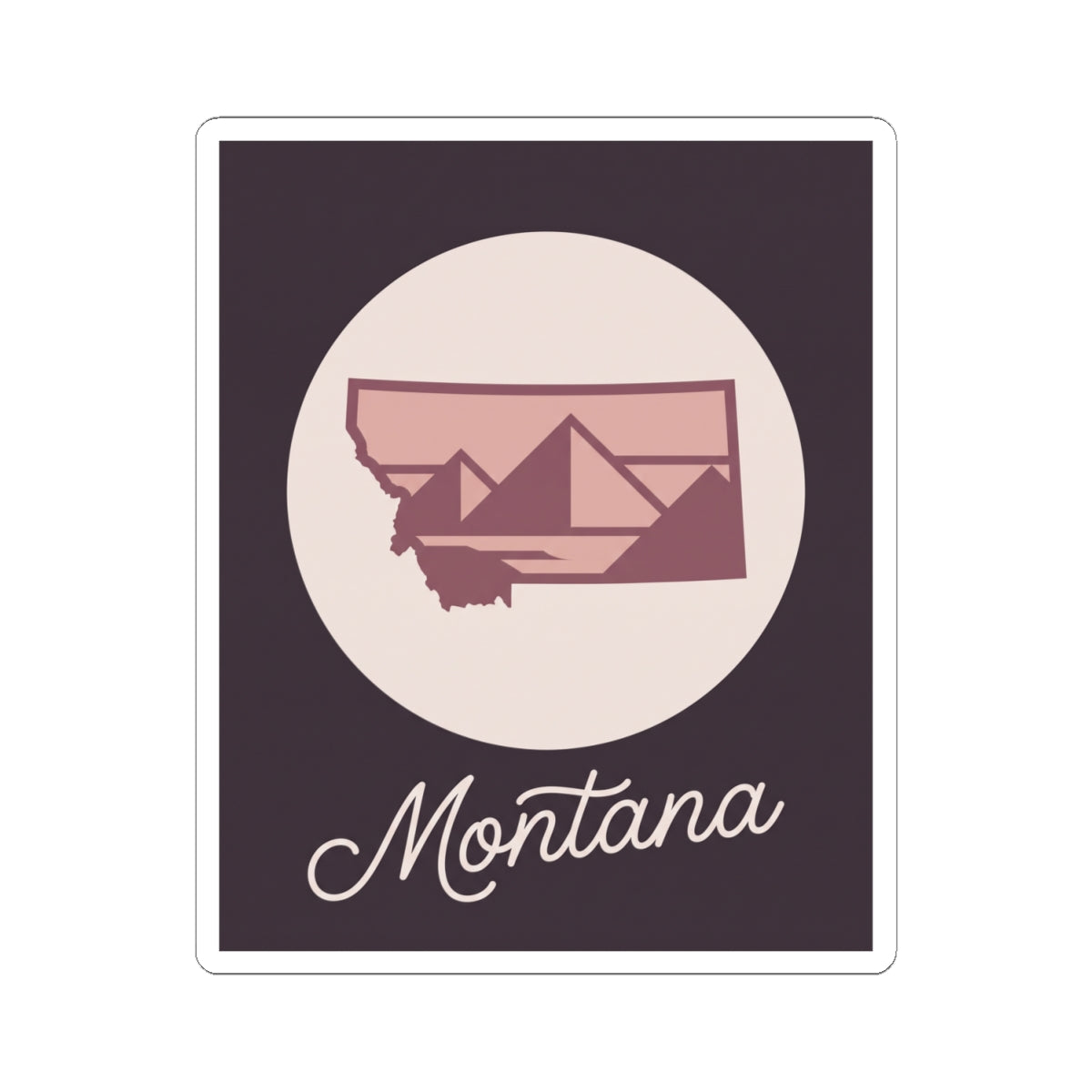 Montana kiss-cut decal showing state outline, mountains, and “Montana” lettering