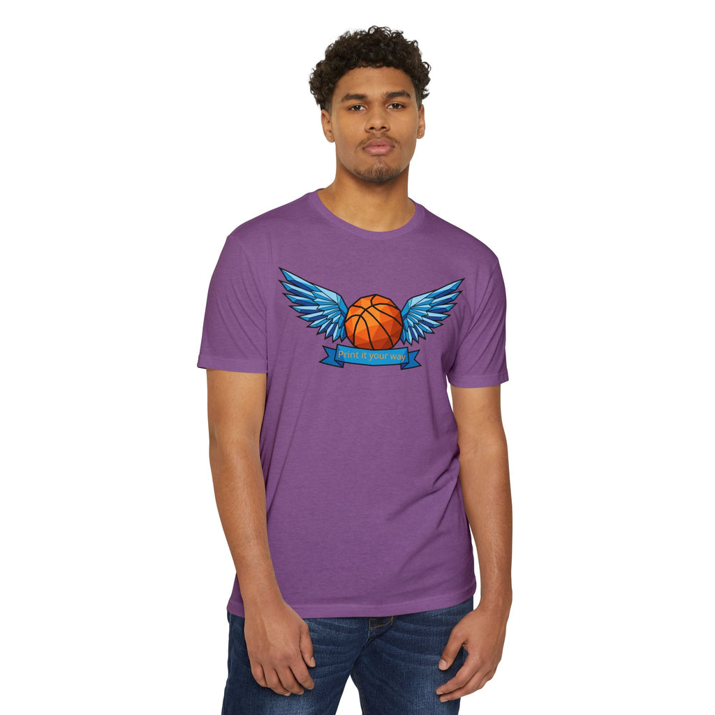 Custom Basketball T-Shirt Personalized Winged Basketball Banner Tee Add Your Name or Team Unisex