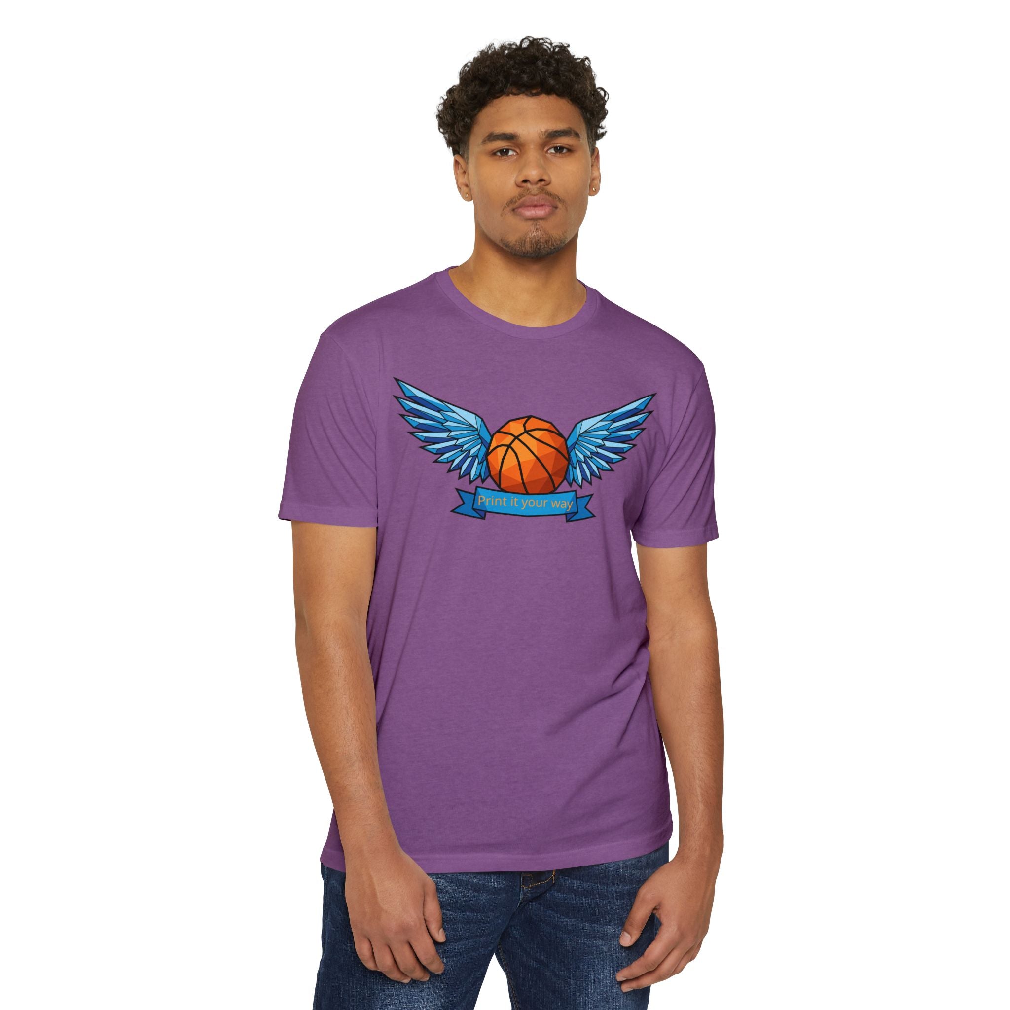Custom Basketball T-Shirt Personalized Winged Basketball Banner Tee Add Your Name or Team Unisex