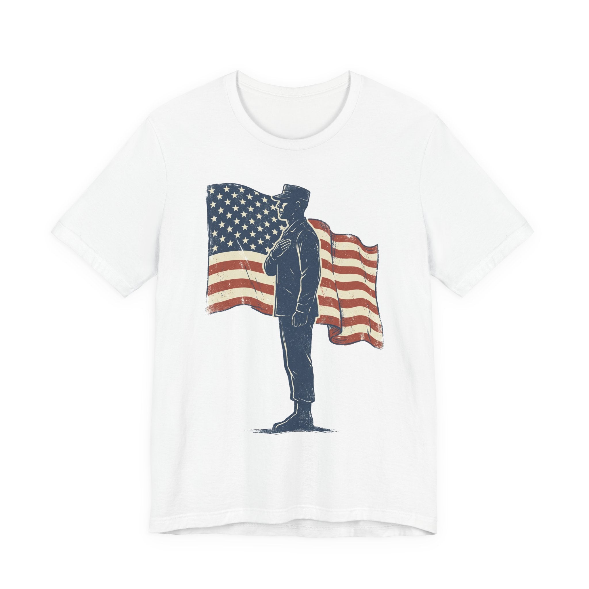 Saluting Soldier with American Flag T-Shirt | Patriotic Military Tee