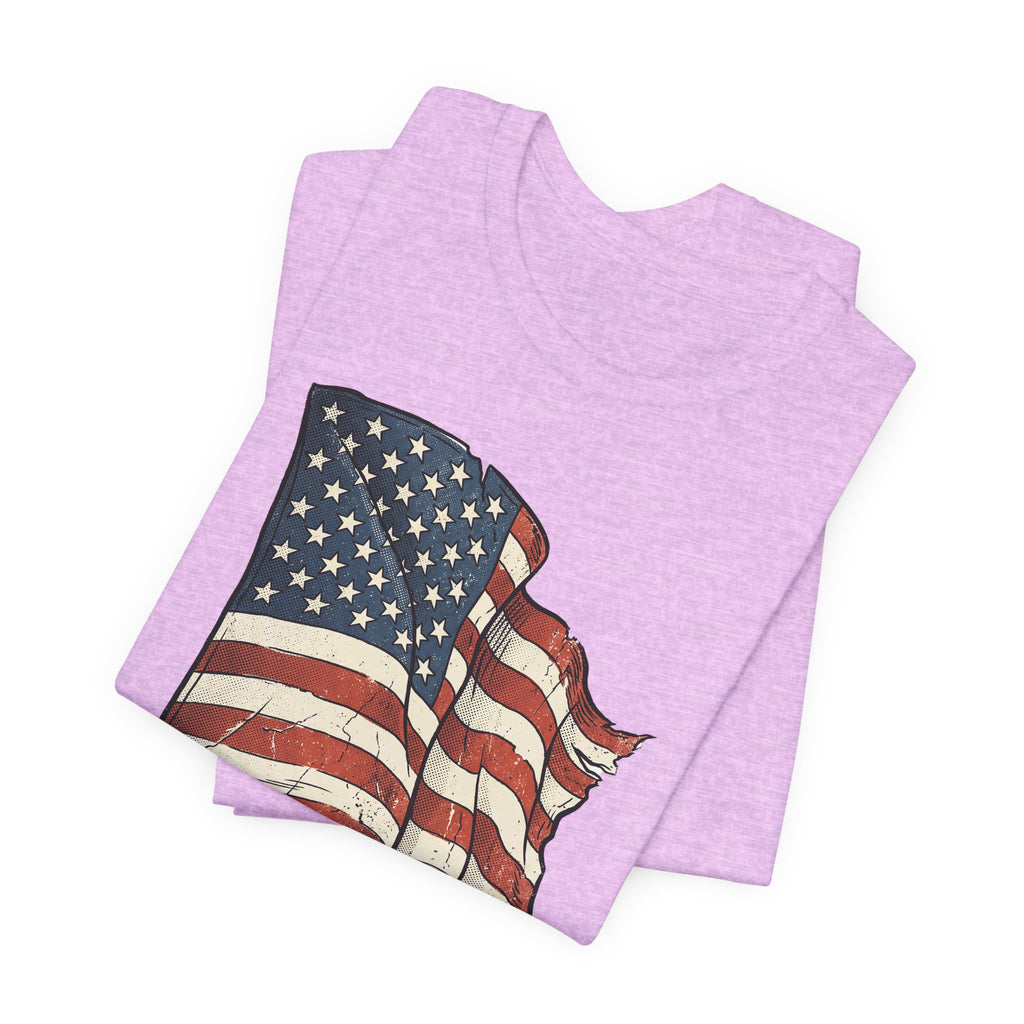 Vintage Waving American Flag T-Shirt | USA Stars Stripes Distressed Patriotic Graphic Tee