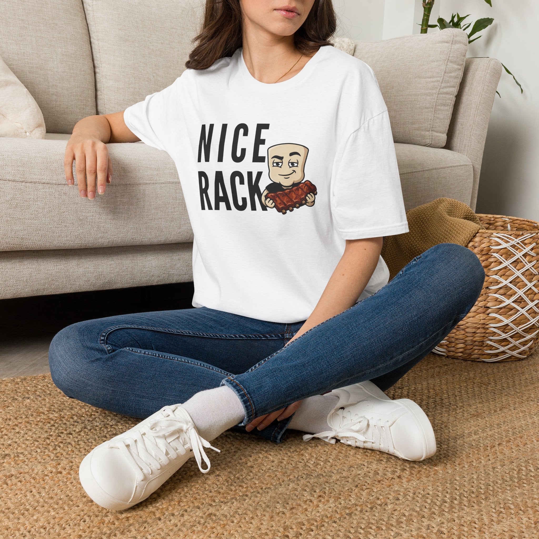 Nice Rack T-Shirt | Funny BBQ Ribs Grilling Tee | Cookout Humor Food Pun Gift