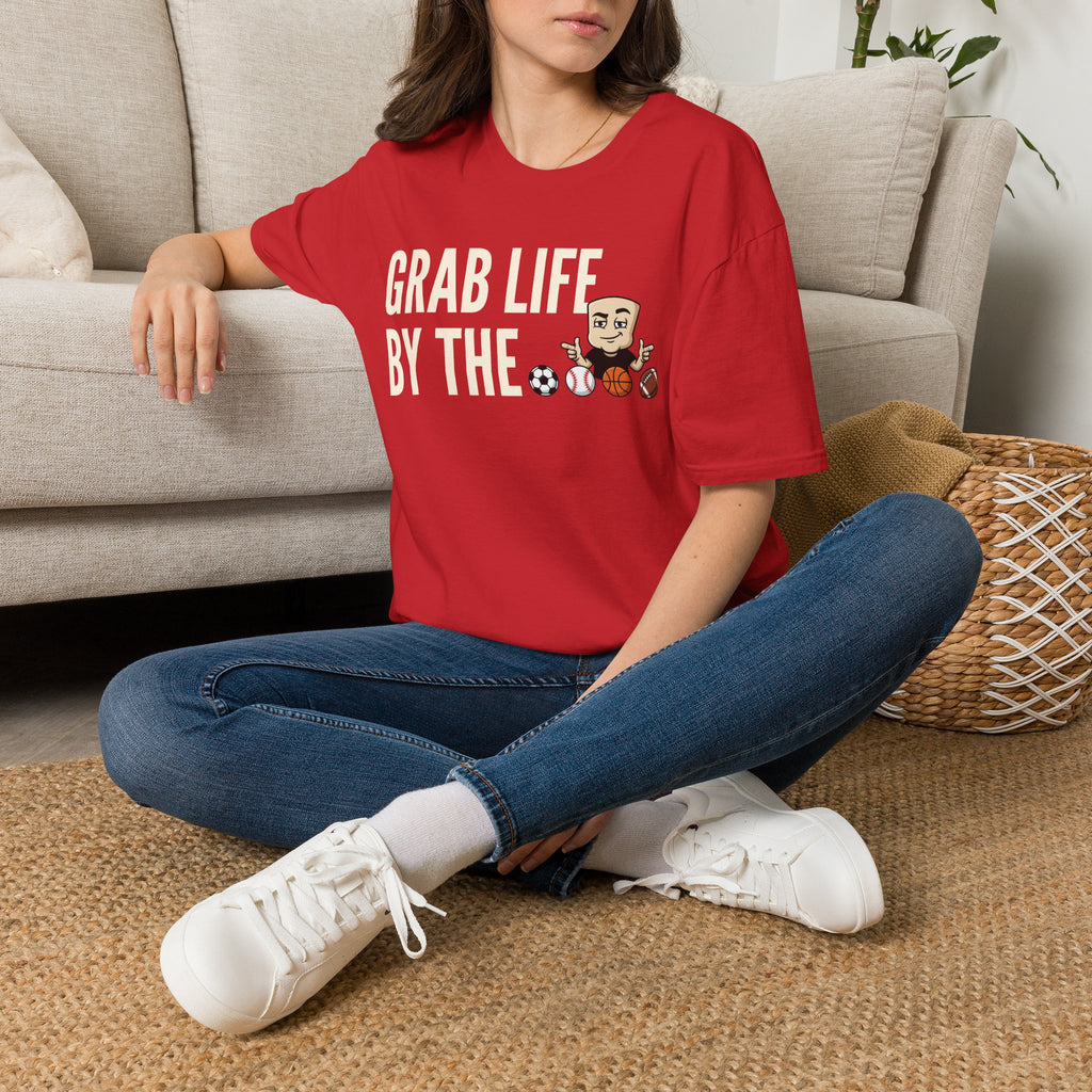 Grab Life By The Balls T-Shirt | Funny Sports Ball Tee | Motivational Gym Coach Humor Gift
