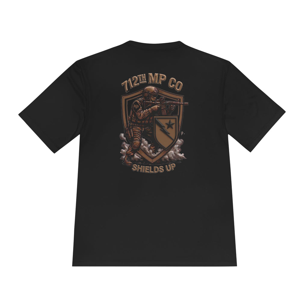 Black tactical T-shirt with large back graphic and Shields Up text