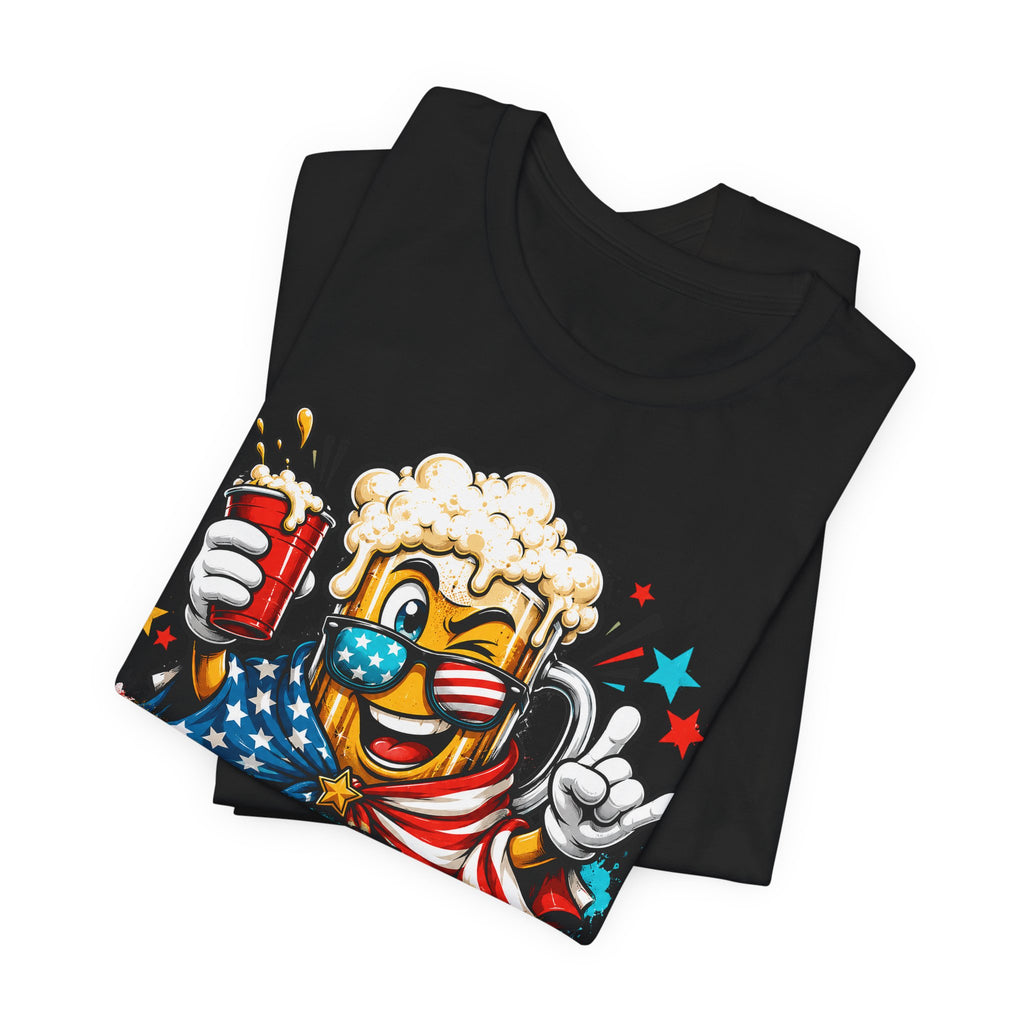 Red White & Brew 4th of July T-Shirt | Patriotic Beer Mascot American Flag Graphic Tee