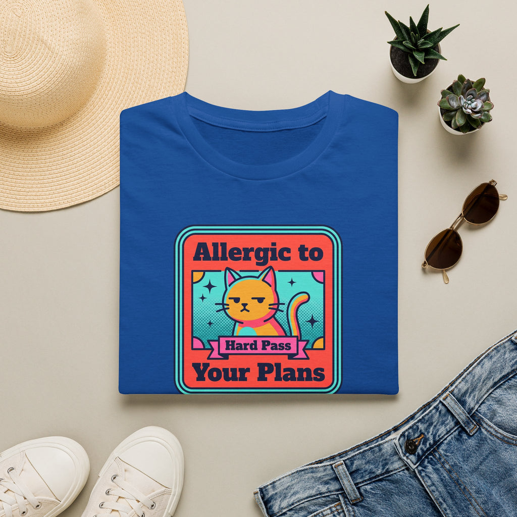 Allergic to Your Plans Cat T-Shirt | Funny Antisocial Introvert Cat Lover Graphic Tee