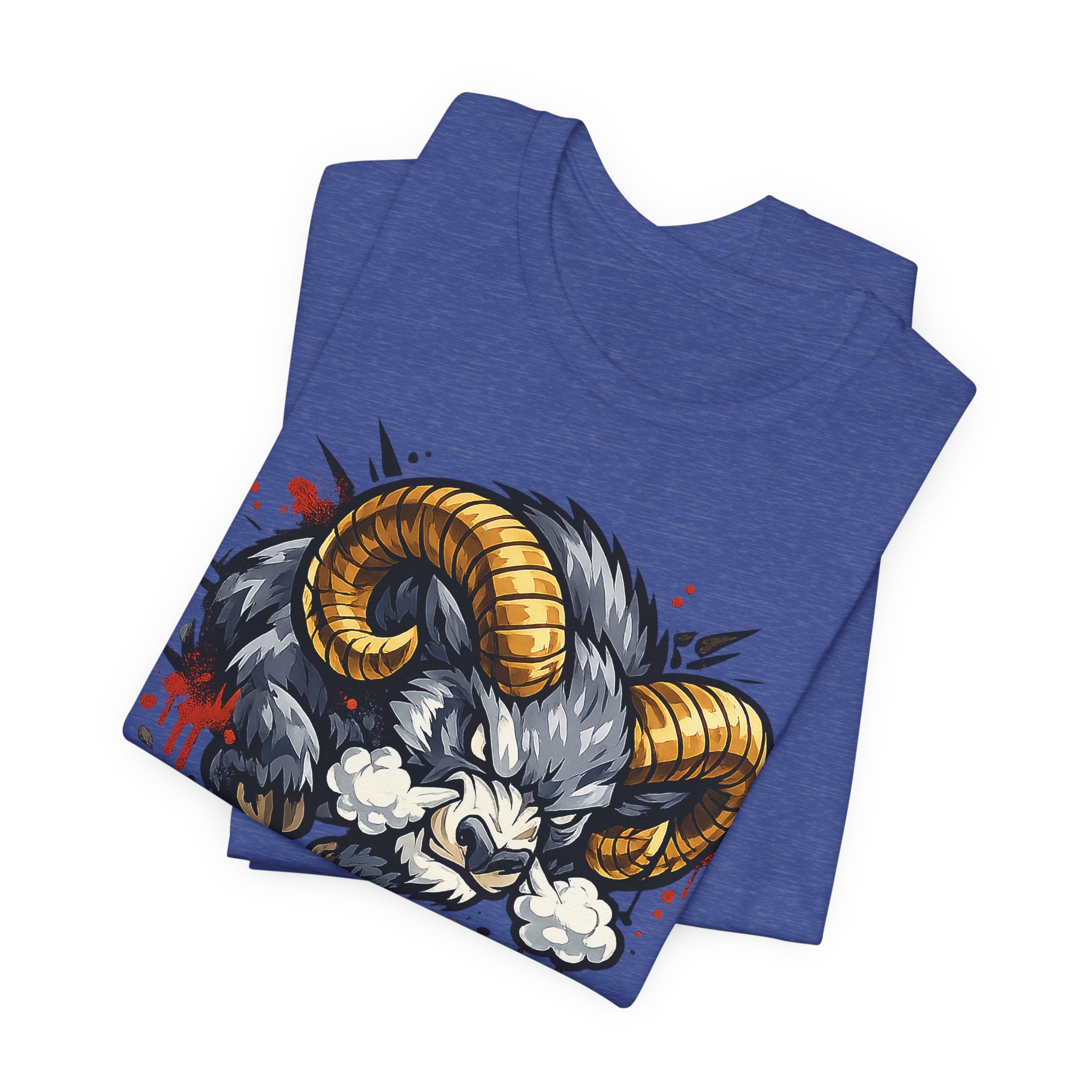 Charging Ram Illustration T-Shirt | Angry Horned Animal Graphic Tee, Wild Bighorn Art Unisex Gift