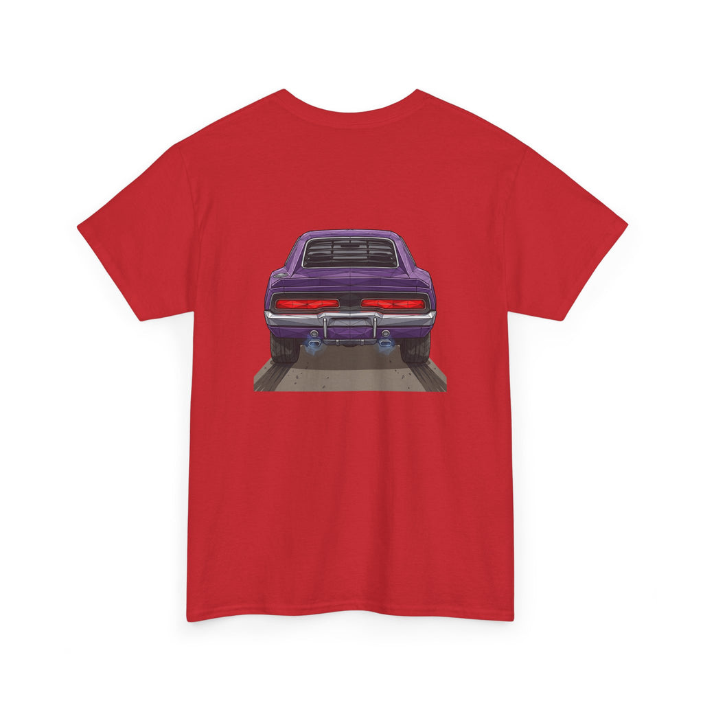 Retro Purple Muscle Car Tee | Front and Back Car Illustration