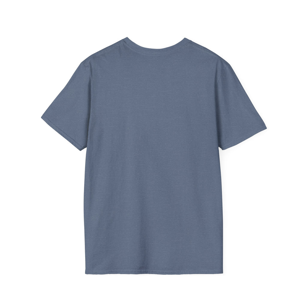 Camiseta azul jaspeado con cuello redondo, sin diseño visible