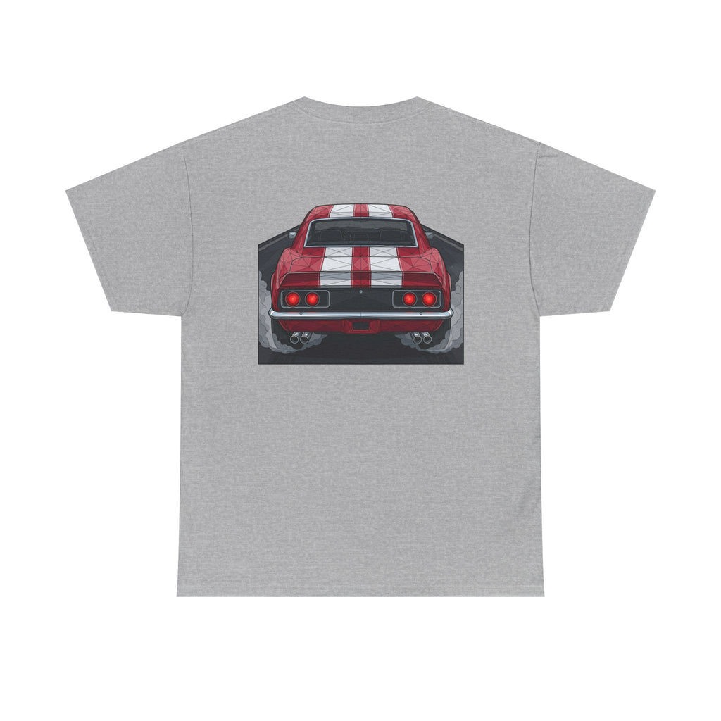 70s Red Muscle Car Tee | Front and Back Vintage Car Illustration