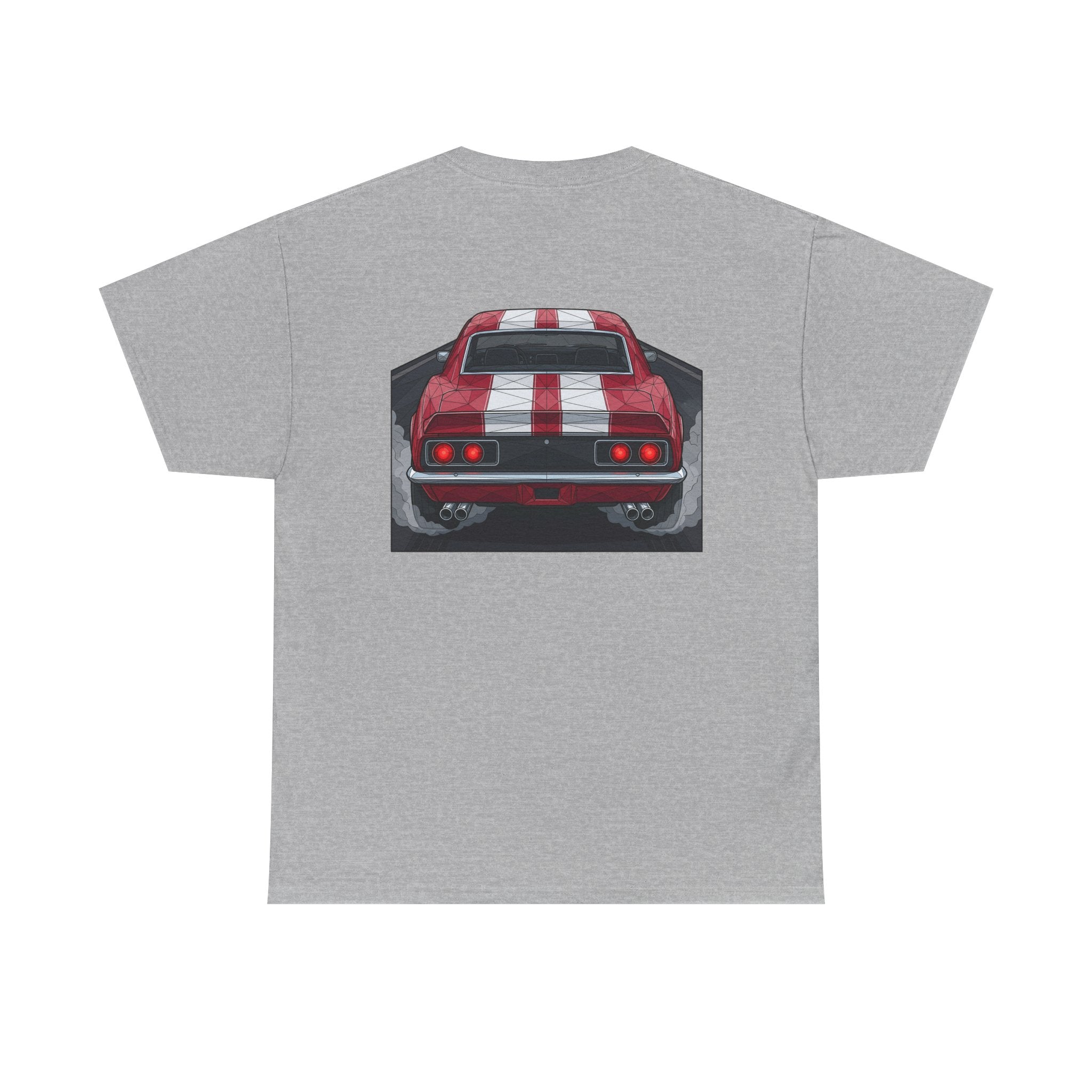 70s Red Muscle Car Tee | Front and Back Vintage Car Illustration