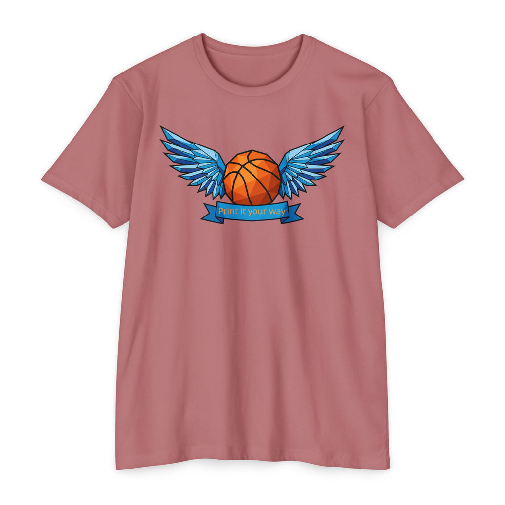 Custom Basketball T-Shirt Personalized Winged Basketball Banner Tee Add Your Name or Team Unisex