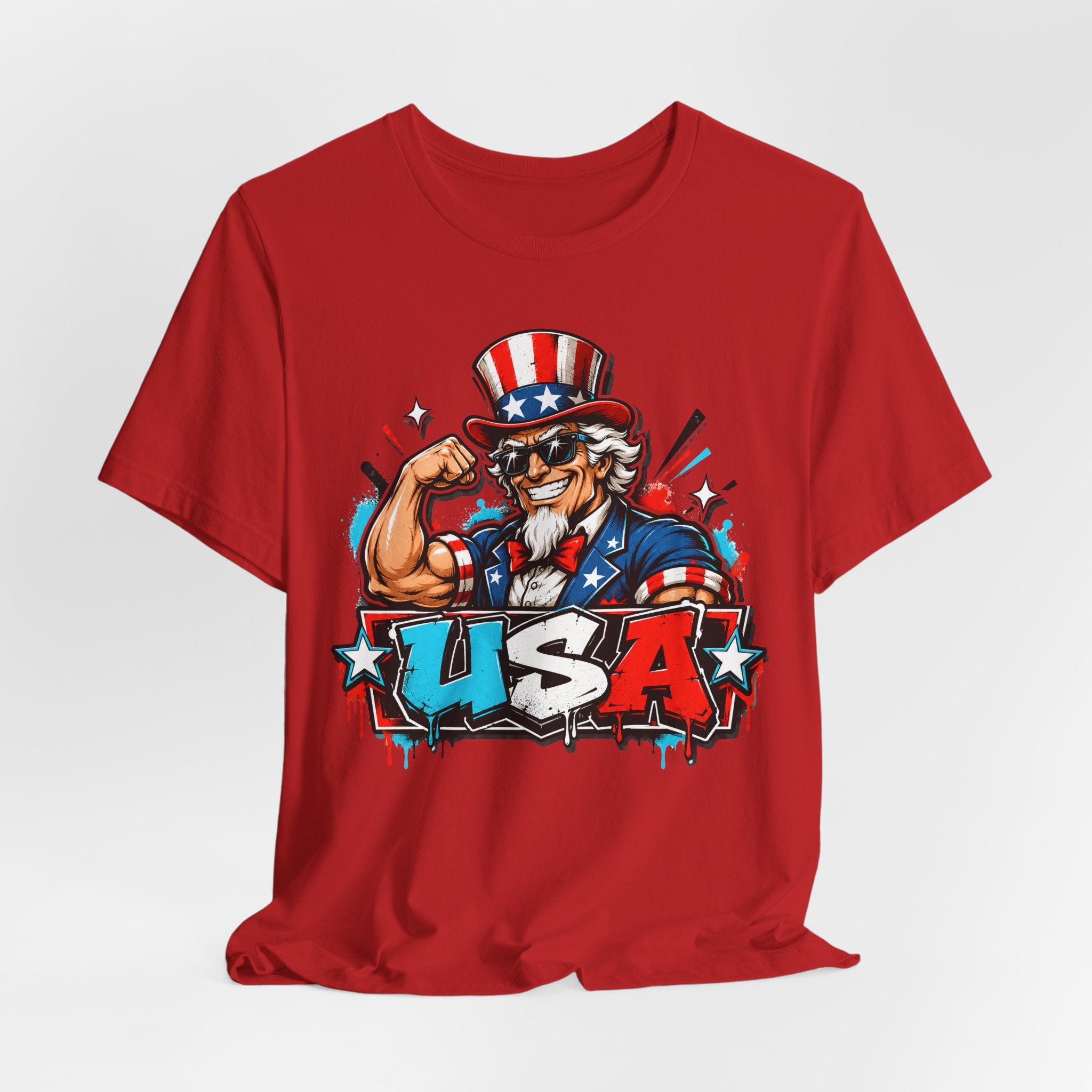 Patriotic Uncle Sam Muscle USA T-Shirt | 4th of July American Flag Graphic Tee