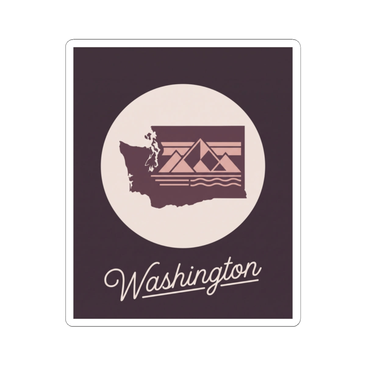 Washington state decal with circular emblem and "Washington" cursive lettering