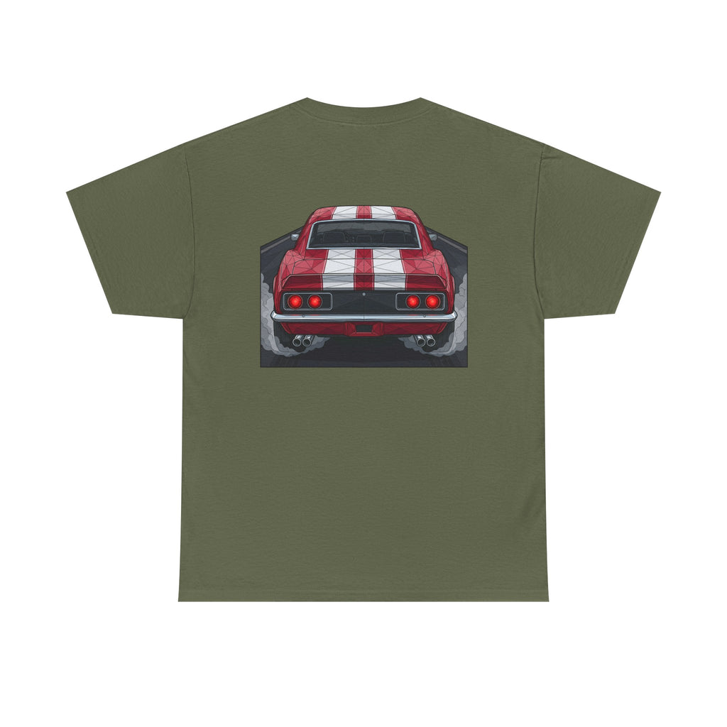 70s Red Muscle Car Tee | Front and Back Vintage Car Illustration
