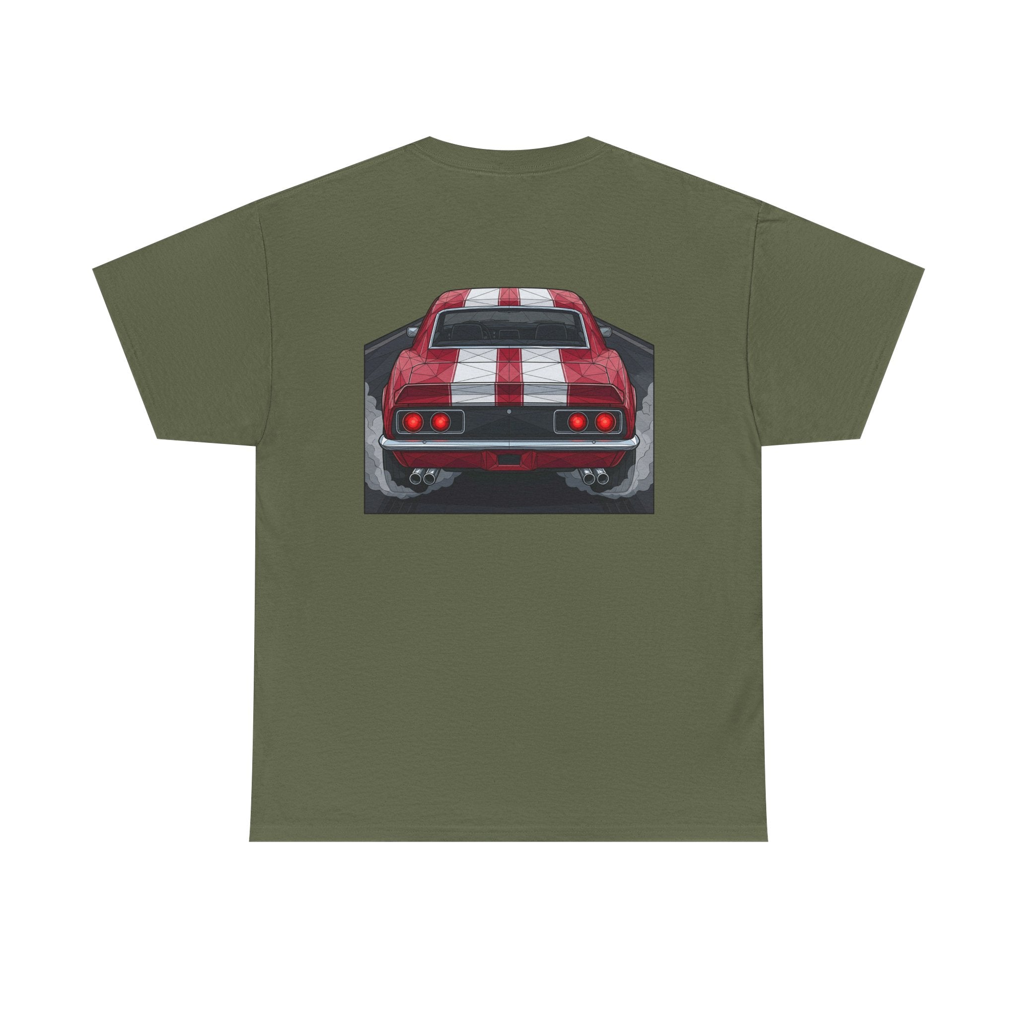 70s Red Muscle Car Tee | Front and Back Vintage Car Illustration
