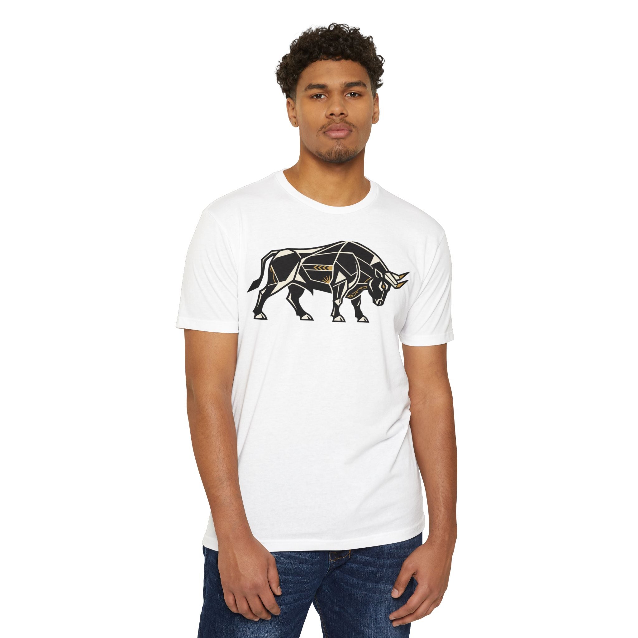Bull T-Shirt Geometric Illustration Charging Bull Graphic Tee Animal Lover Gift Streetwear Unisex