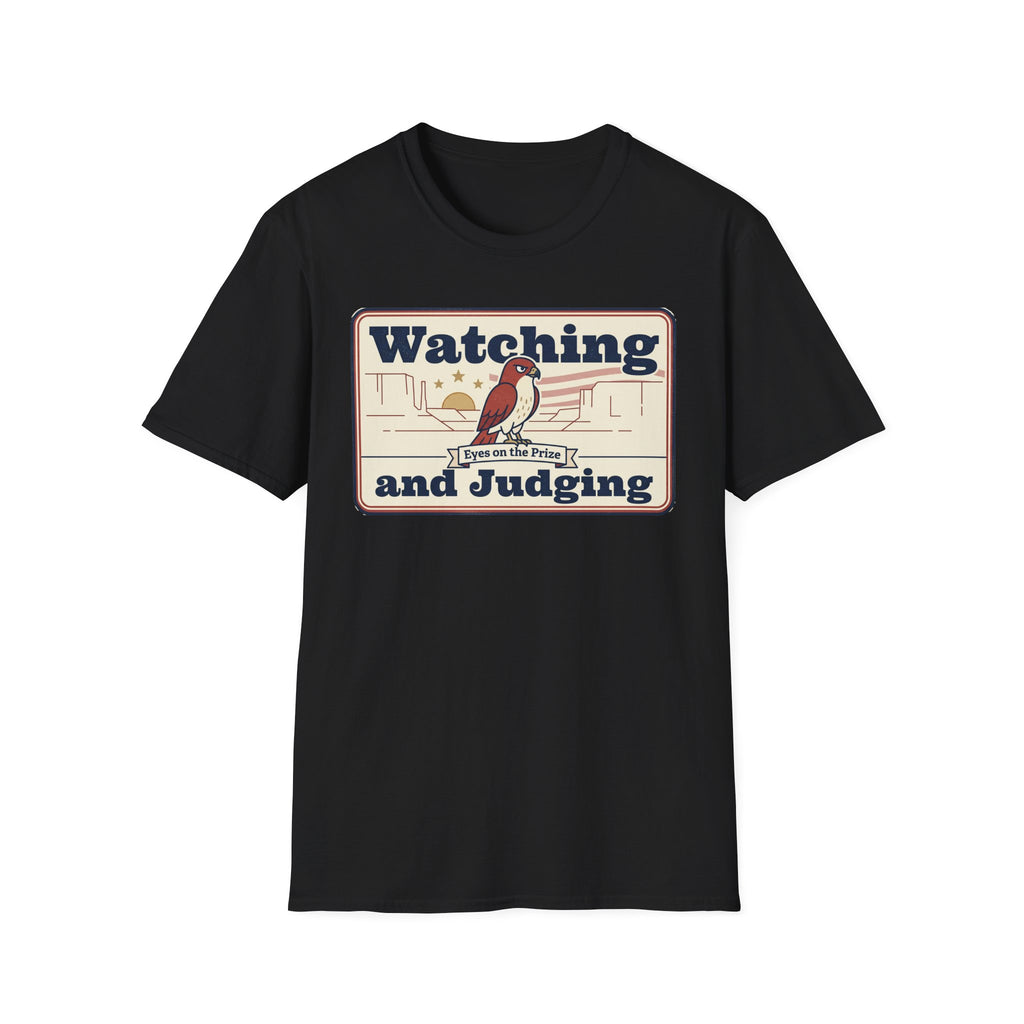 Watching and Judging T-Shirt | Vintage Bird Illustration, Desert Scene