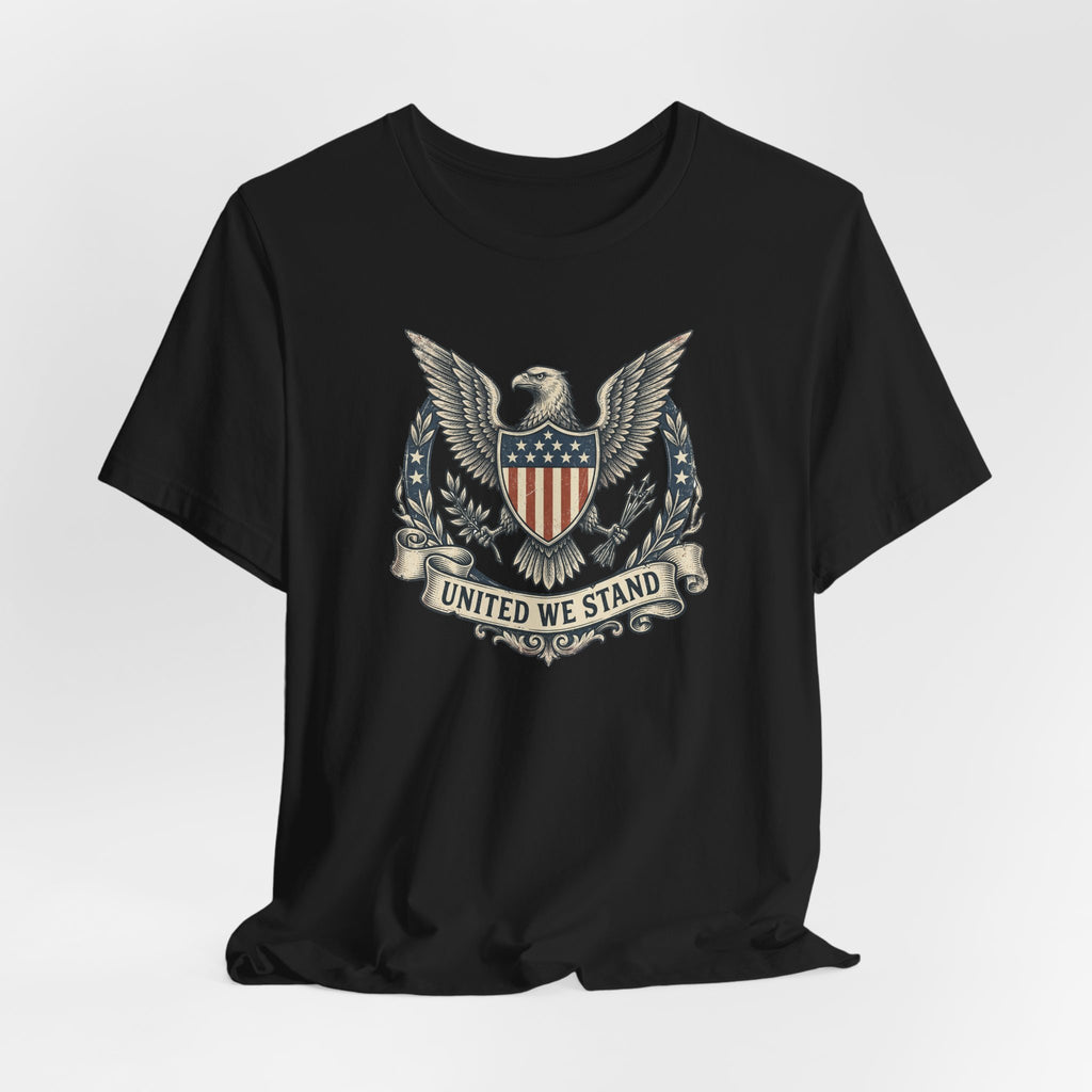 American Eagle Shield United We Stand T-Shirt | Patriotic USA Flag Crest Graphic Tee