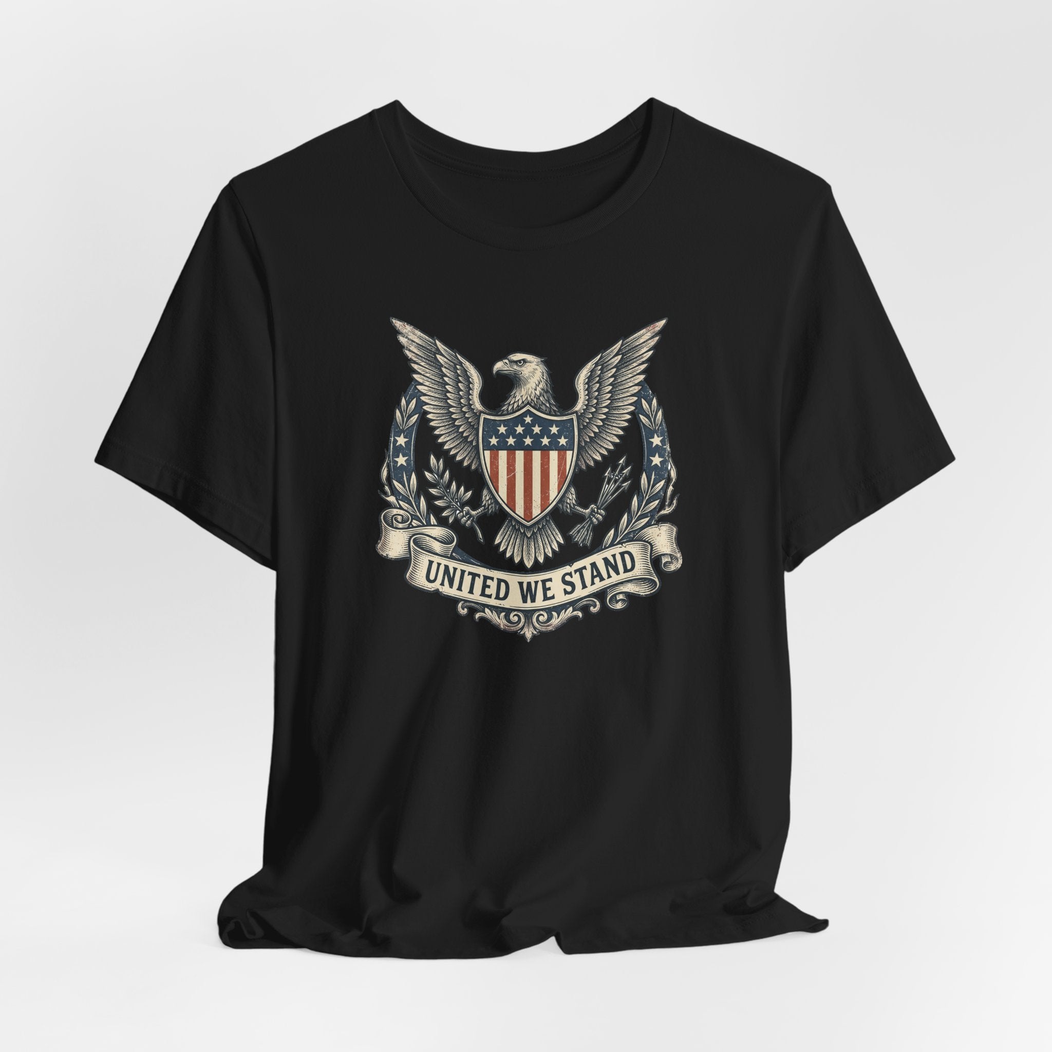 American Eagle Shield United We Stand T-Shirt | Patriotic USA Flag Crest Graphic Tee
