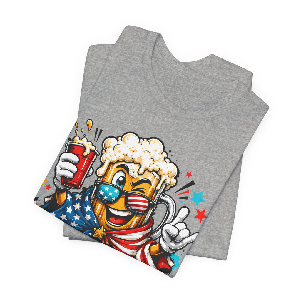 Red White & Brew 4th of July T-Shirt | Patriotic Beer Mascot American Flag Graphic Tee