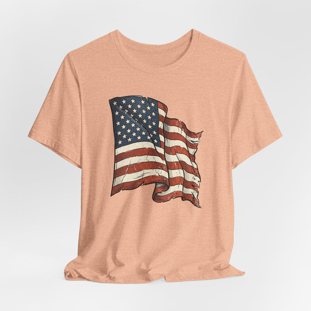 Vintage Waving American Flag T-Shirt | USA Stars Stripes Distressed Patriotic Graphic Tee