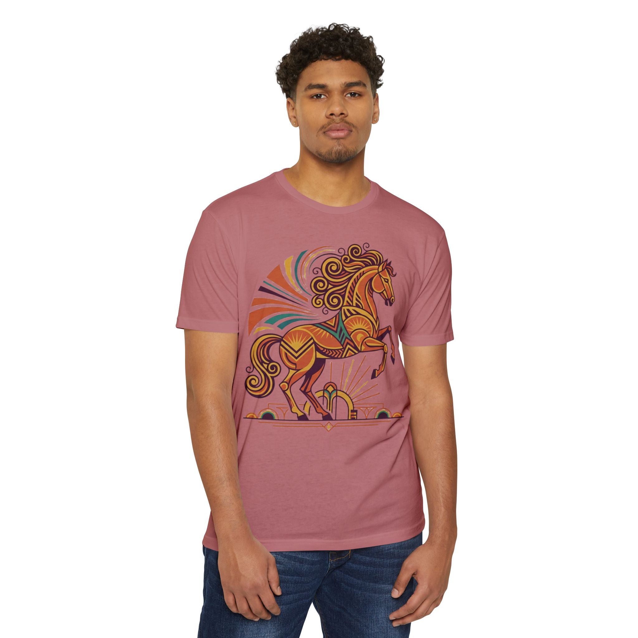 Horse T-Shirt Boho Prancing Horse Sunburst Illustration Graphic Tee Nature Lover Gift Unisex