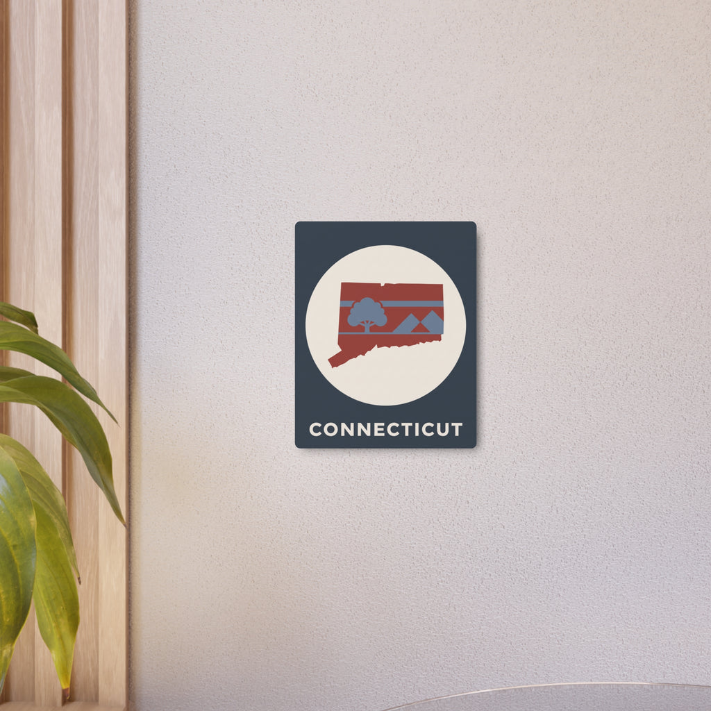 Connecticut metal wall sign, small square with retro state emblem and 'CONNECTICUT' text