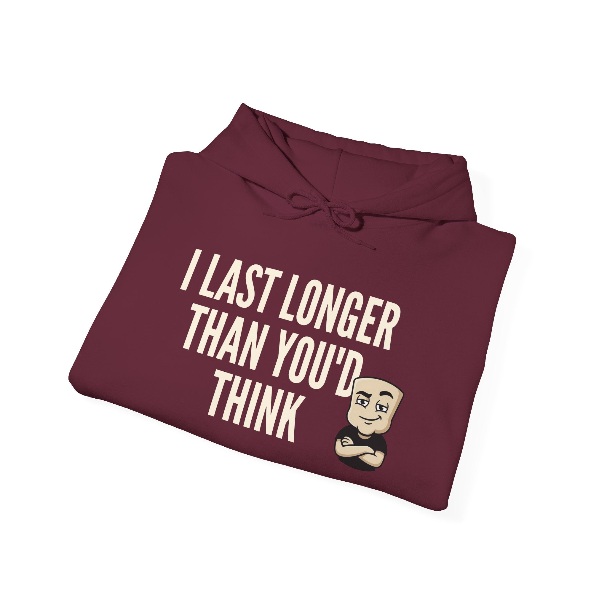 I Last Longer Than You'd Think Hoodie | Funny Adult Humor Beard Guy Graphic Sweatshirt Gift