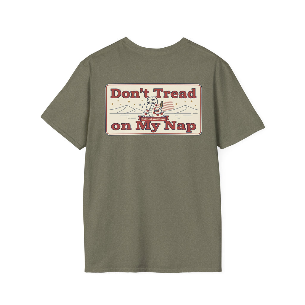 Funny Retired Veteran T-Shirt Dont Tread on My Nap Patriotic Humor Tee with Military Chest Emblem