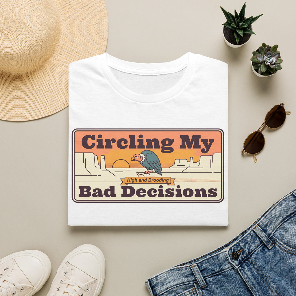 Funny Vulture T-Shirt | Circling My Bad Decisions Retro Desert Graphic Tee | Sarcastic Gift