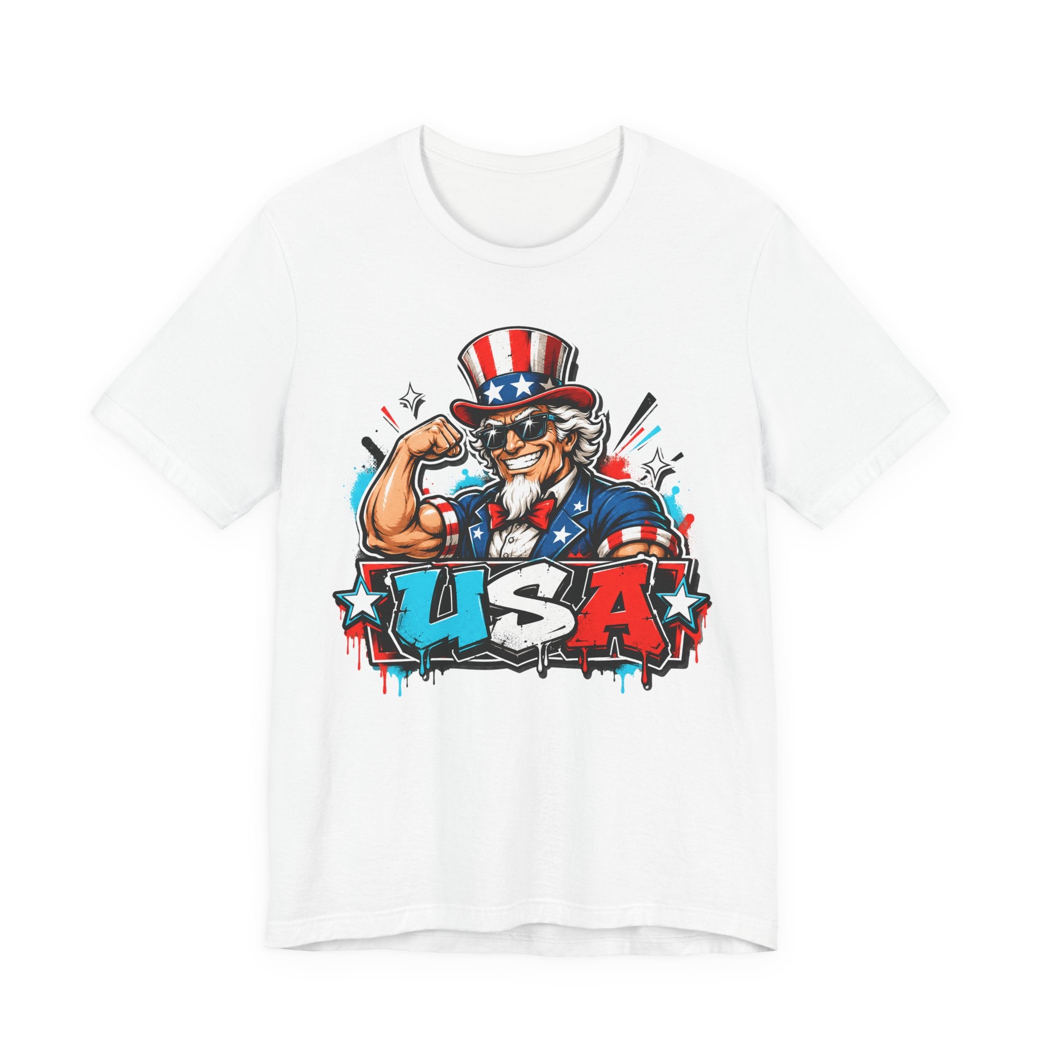 Patriotic Uncle Sam Muscle USA T-Shirt | 4th of July American Flag Graphic Tee