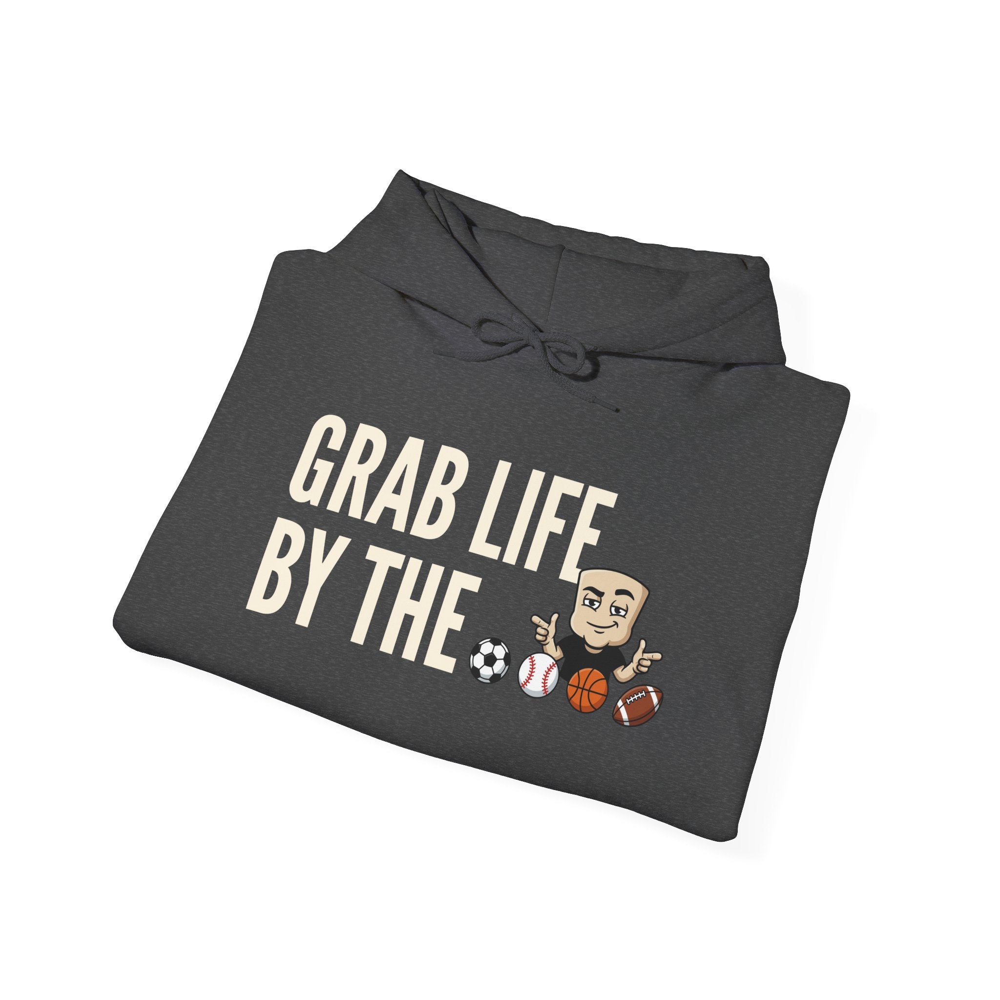 Grab Life By The Balls Hoodie | Funny Sports Ball Graphic Adult Humor Sweatshirt Gift