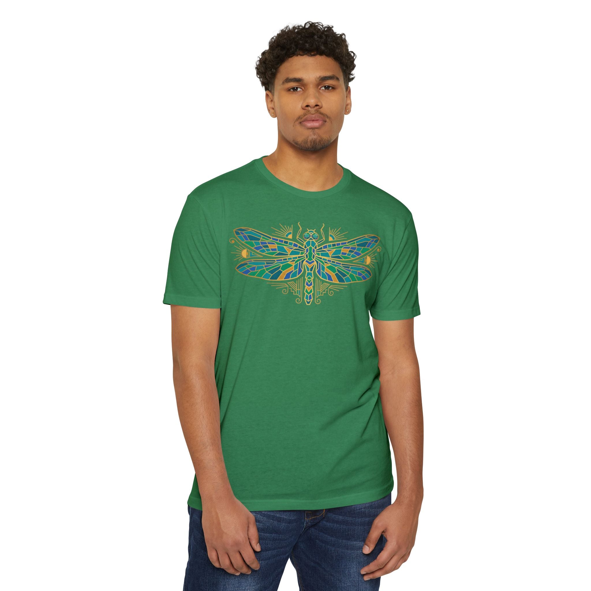 Dragonfly T-Shirt Green Mosaic Nature Insect Illustration Graphic Tee Dragonfly Lover Gift Unisex